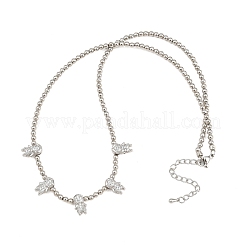 Brass Micro Pave Clear Cubic Zirconia Boy and Round Beaded Necklaces&nbsp;KK-CBA4547-14P