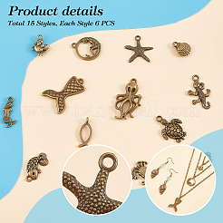 90Pcs 15 Style Tibetan Style Alloy Pendants&nbsp;FIND-PH0017-43