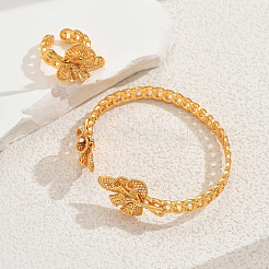 Luxurious Middle Eastern Style Brass Leaf Design Cuff Ring & Bangle Set for Women&nbsp;QG0212