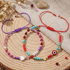 2Pcs 2 Styles Round Glass & Lampwork & Imitation Pearl & Synthetic Turquoise & Natural Shell & Seed Beads Braided Bead Bracelets&nbsp;VE0130-3