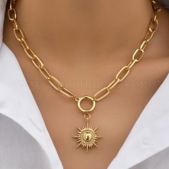 Sun Alloy Pendant Paperclip Chain Necklaces for Women&nbsp;FS-WG180B3-01