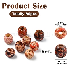 60Pcs 3 Styles Printed Natural Wood Beads&nbsp;WOOD-YW0001-31