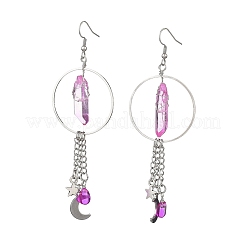 2 Pairs Moon with Star Natural Quartz Crystal Dangle Earrings&nbsp;EJEW-JE06763