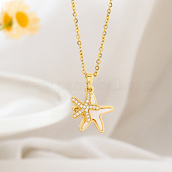 304 Stainless Steel Micro Pave Clear Cubic Zirconia Double Starfish Pendant Necklaces&nbsp;FS-WG2E0D3-01