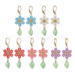 304 Stainless Steel Flower with Leaf Leverback Earrings&nbsp;EJEW-MZ00456