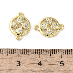 Rack Plating Brass Micro Pave Clear Cubic Zirconia Flat Round with Flower Connector Charms&nbsp;KK-C052-40G