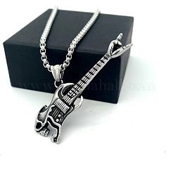 Punk Fashion 304 Stainless Steel Skull Guitar Pendant Necklaces for Unisex&nbsp;CY1349