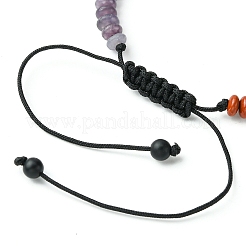 Natural & Synthetic Mixed Gemstone Flat Round Braided Bead Bracelet&nbsp;BJEW-JB09710-02
