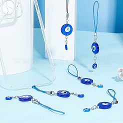 Flat Round Handmade Evil Eye Lampwork Pendant Decoration&nbsp;HJEW-AB00134