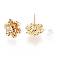 Brass Pave Clear Cubic Zirconia Stud Earrings&nbsp;KK-T077-19G