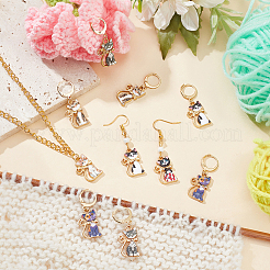 14Pcs 7 Style Alloy Enamel Cat Charm Locking Stitch Marker&nbsp;HJEW-PH01567