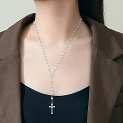 2Pcs Faceted Rondelle Clear Glass Rosary Bead Necklaces&nbsp;NJEW-GO0001-12