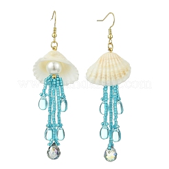 Shell & Glass Seed Bead Dangle Earrings&nbsp;EJEW-MZ00740-01