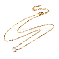 304 Stainless Steel Crystal Rhinestone Flat Round Pendant Necklaces for Women&nbsp;NJEW-K255-48G