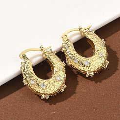 Brass Micro Pave Clear Cubic Zirconia Hoop Earrings&nbsp;LS-EJEW-C181-07G