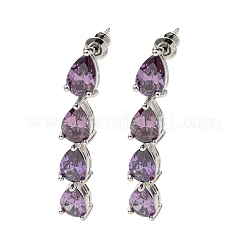 Rack Plating Platinum Tone Brass Cubic Zirconia/Glass Studs Earrings for Women&nbsp;EJEW-H310-01P