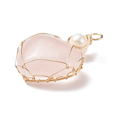 Natural Rose Quartz & Freshwater Pearl Pendants&nbsp;PALLOY-JF01661-01