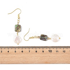 Geometric Shape Abalone Shell/Paua Shell & Natural Keshi Pearl Dangle Earrings for Women&nbsp;EJEW-JE07338