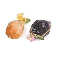 Raw Rough Natural Mixed Stone Copper Wire Wrapped Pendants&nbsp;PALLOY-JF06061