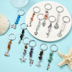 14Pcs Natural & Synthetic Gemstone Chips Pendant Decorations&nbsp;HJEW-YW00196
