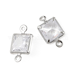 SHEGRACE Brass Pave Clear Cubic Zirconia Square Connector Charms&nbsp;XGRQ2O726-447P