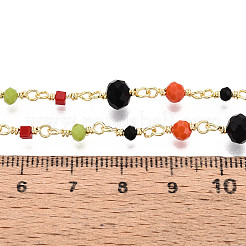 Handmade Brass & Glass Beaded Chains&nbsp;KK-N281-09G