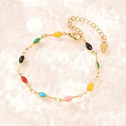 304 Stainless Steel Enamel Teardrop Link Chain Bracelets for Women&nbsp;BJEW-D460-12G