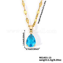 Fashionable Brass Pave Glass Teardrop Pendant Necklaces&nbsp;UU4380-12