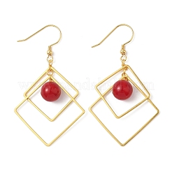 Electroplated Brass Imitation Pearl Dangle Earrings&nbsp;EJEW-Z129-01G