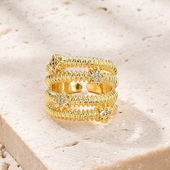 Rack Plating Brass Micro Pave Clear Cubic Zirconia Open Cuff Finger Rings for Women&nbsp;RJEW-M028-103G