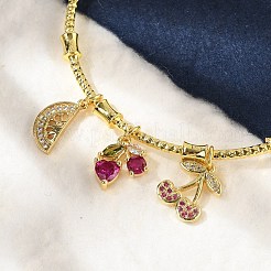 Brass Micro Pave Cubic Zirconia Fruit Charm Bangles for Women&nbsp;BJEW-Z089-01G-01