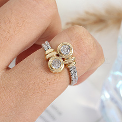 Flat Round Brass Micro Pave Clear Cubic Zirconia Finger Rings&nbsp;FS-WGBC030-01