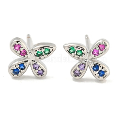 Rack Plating Brass Micro Pave Clear Cubic Zirconia Stud Earrings&nbsp;EJEW-N055-02P-RS