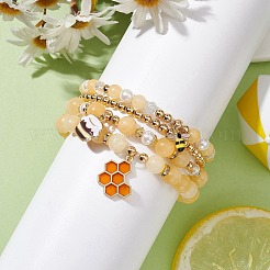 4Pcs 4 Style Natural Topaz Jade & Shell Pearl Stretch Bracelets Set&nbsp;BJEW-JB10049