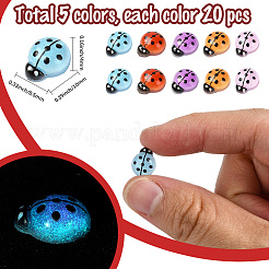 100Pcs 5 Colors Ladybug Luminous Resin Cabochon&nbsp;MRMJ-SP0001-11