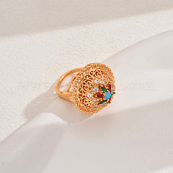 Adjustable Geometric Hollow Brass Micro Pave Cubic Zirconia Cuff Rings for Women&nbsp;QD3494-2