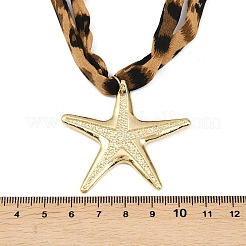 Ocean Alloy Starfish Pendant 2-Strand Leopard Print Polyester Cord Necklaces for Women&nbsp;NJEW-A066-06G