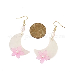 Natural Shell Moon with Flower Dangle Earrings&nbsp;EJEW-JE06759