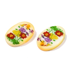 Natural Freshwater Shell Double Face Printed Oval Charms&nbsp;SHEL-T020-05F