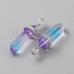 Transparent Glass Double Terminal Pointed Pendants&nbsp;LS-G-WH0016-41L