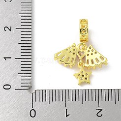 Brass Micro Pave Clear Cubic Zirconia Star & Wing Heart European Dangle Charms&nbsp;KK-A236-05G