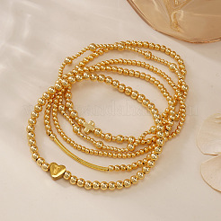 Brass and Stainless Beaded Stretch Bracelet Sets&nbsp;VB9693-8