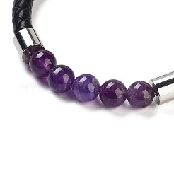 Natural Amethyst Round Bead Braided Leather Cord Bracelets for Men Women&nbsp;BJEW-A009-11P-10