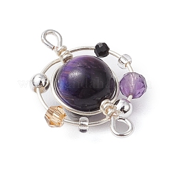 4Pcs 4 Colors Natural Tiger Eye(Dyed/Undyed) Copper Wire Wrapped Planet Connector Charms&nbsp;PALLOY-TA00181