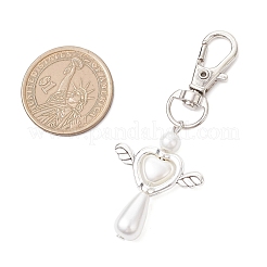 Acrylic Imitation Pearl Teardrop Heart Angel with Alloy Wings Pendant Decorations&nbsp;HJEW-JM03988