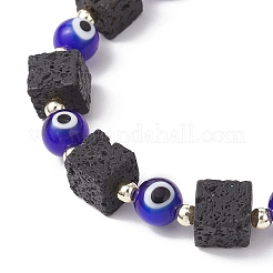 Natural Lava Rock & Handmade Lampwork Beads Stretch Bracelets&nbsp;BJEW-JB11984-04