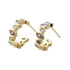 Brass Micro Pave Cubic Zirconia C-Shape Stud Earrings for Women&nbsp;EJEW-F363-01G