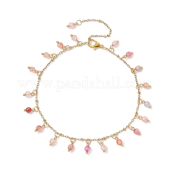 3Pcs 3 Colors Dyed & Heated Natural Agate(Dyed & Heated) Faceted Round Tassel 304 Stainless Steel Cable Chain Anklets&nbsp;AJEW-AN00744
