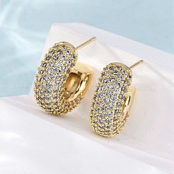 Brass Micro Pave Clear Cubic Zirconia Stud Earrings&nbsp;EJEW-F373-08G