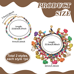 2Pcs 2 Styles Bohemian Gemstone Disc Heishi Beaded Anklets and Dyed Synthetic Turquoise Elephant Tassel Anklets for Women&nbsp;AJEW-PH0007-45B